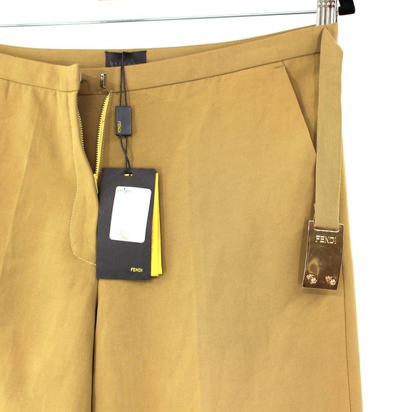 Fendi Belted Cotton Crepe Yellow Chartreuse Wide Leg Trousers 42 Pantalone M - Picture 4 of 8